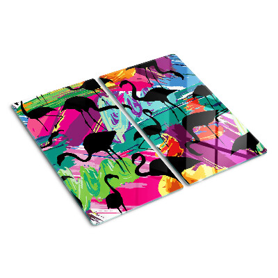 Tábua para cozinha Flamingos em um fundo colorido