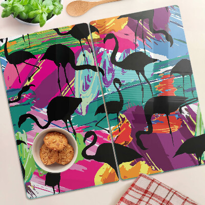 Tábua para cozinha Flamingos em um fundo colorido