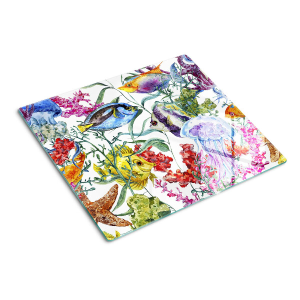 Tábua para corte Tema marinho com peixes e águas-vivas