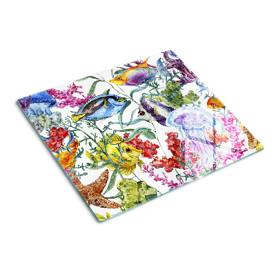 Tábua para corte Tema marinho com peixes e águas-vivas