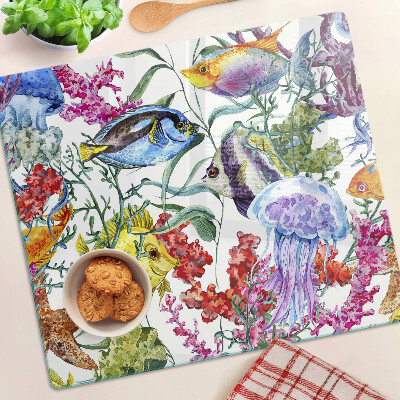 Tábua para corte Tema marinho com peixes e águas-vivas