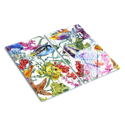 Tábua para corte Tema marinho com peixes e águas-vivas