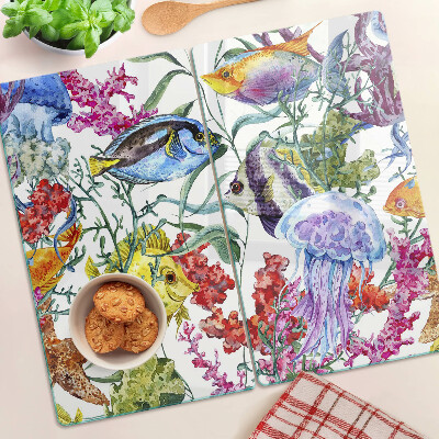 Tábua para corte Tema marinho com peixes e águas-vivas