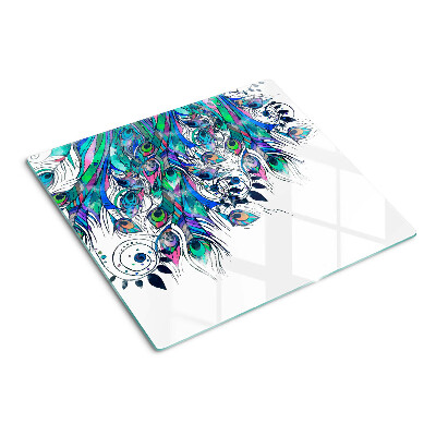 Tábua para cozinha Penas de pavão em verde e azul