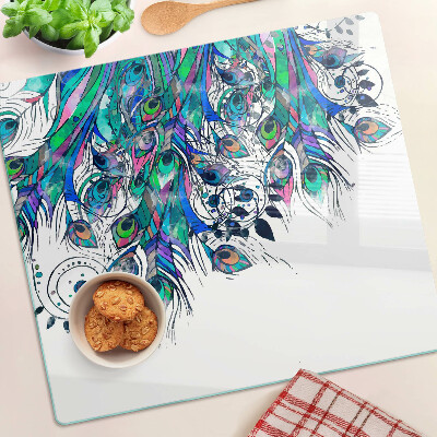 Tábua para cozinha Penas de pavão em verde e azul