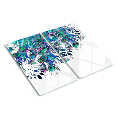 Tábua para cozinha Penas de pavão em verde e azul