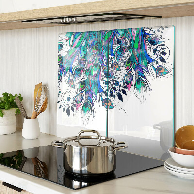 Tábua para cozinha Penas de pavão em verde e azul