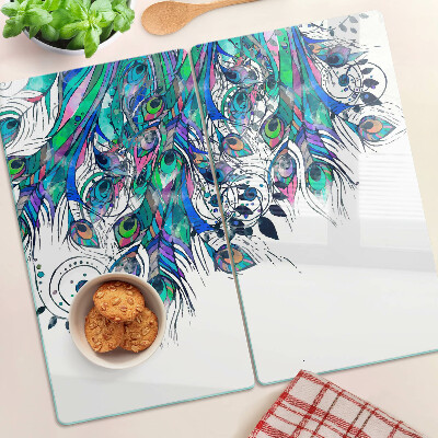 Tábua para cozinha Penas de pavão em verde e azul