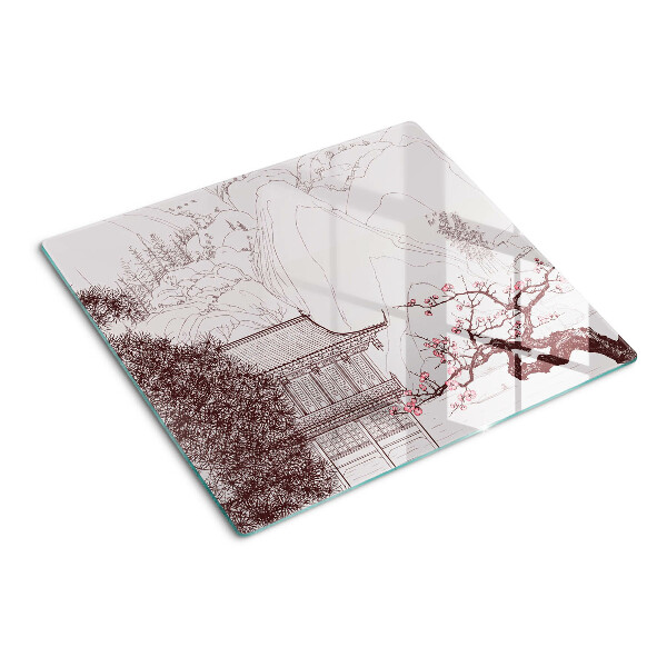 Tábua para cozinha Paisagem montanhosa com árvores floridas