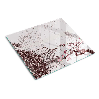 Tábua para cozinha Paisagem montanhosa com árvores floridas