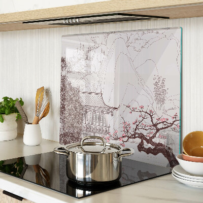 Tábua para cozinha Paisagem montanhosa com árvores floridas