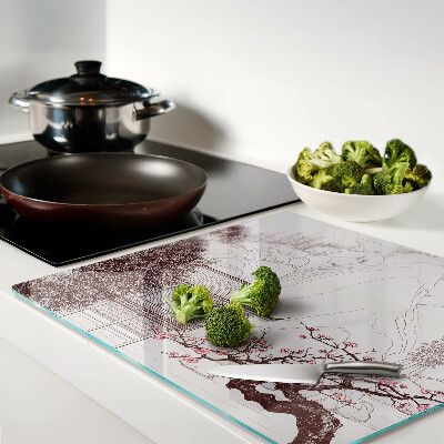 Tábua para cozinha Paisagem montanhosa com árvores floridas