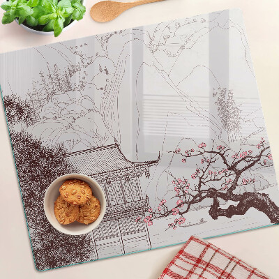 Tábua para cozinha Paisagem montanhosa com árvores floridas