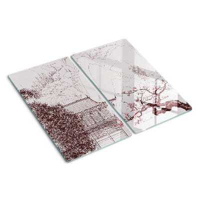 Tábua para cozinha Paisagem montanhosa com árvores floridas