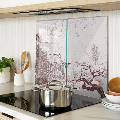 Tábua para cozinha Paisagem montanhosa com árvores floridas