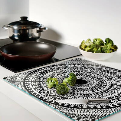 Tábua para cozinha Mandala em tons de preto e branco