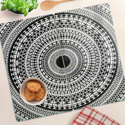 Tábua para cozinha Mandala em tons de preto e branco