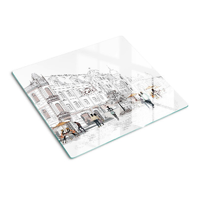 Tábua para corte Cena de café na cidade