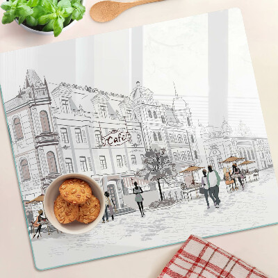 Tábua para corte Cena de café na cidade