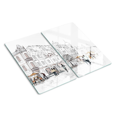 Tábua para corte Cena de café na cidade