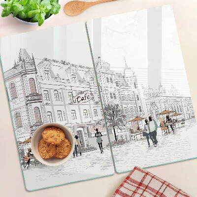 Tábua para corte Cena de café na cidade