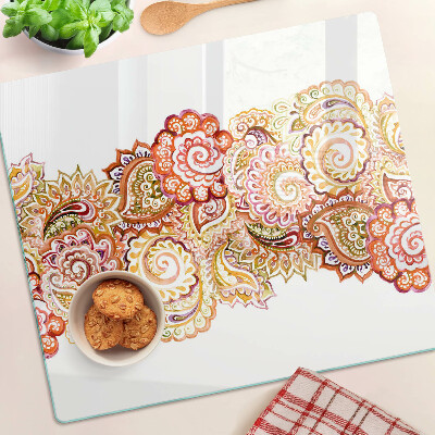 Tábua para corte Motivo Paisley em tons de vermelho e dourado