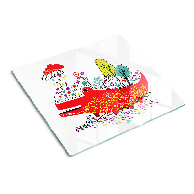 Tábua para corte Crocodilo em um cenário colorido