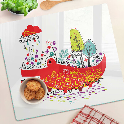 Tábua para corte Crocodilo em um cenário colorido