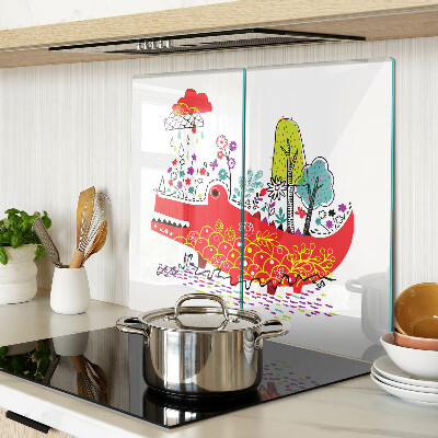 Tábua para corte Crocodilo em um cenário colorido