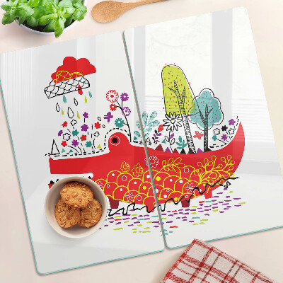 Tábua para corte Crocodilo em um cenário colorido