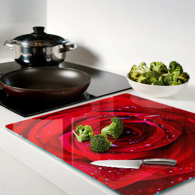 Tábua para corte Rosa vermelha com gotas de água