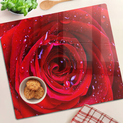 Tábua para corte Rosa vermelha com gotas de água