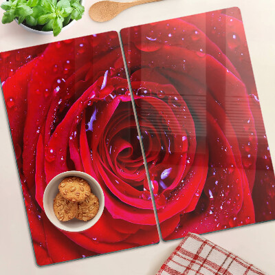 Tábua para corte Rosa vermelha com gotas de água