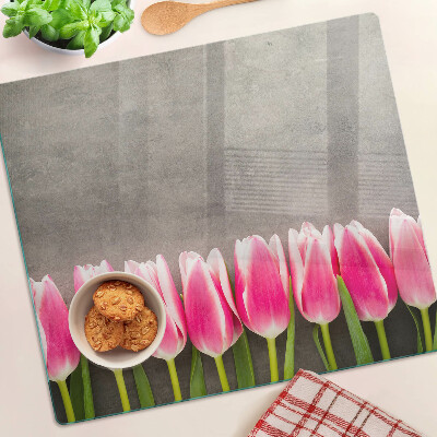 Tábua para cozinha Tulipas em um fundo cinza