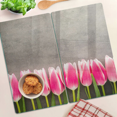 Tábua para cozinha Tulipas em um fundo cinza