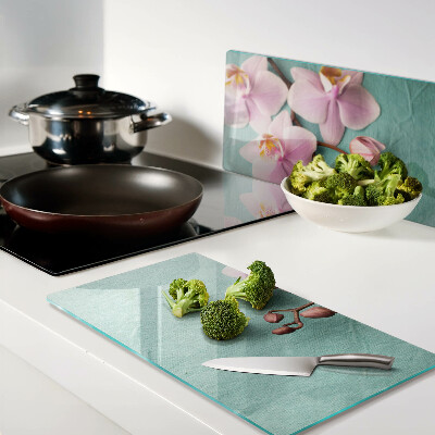 Tábua para cozinha Orquídeas em fundo azul