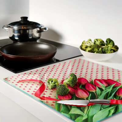 Tábua para cozinha Tulipas com corações e fita