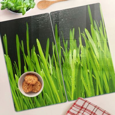Tábua para corte Grama verde com gotas de água