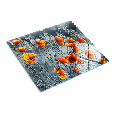 Tábua para corte Paisagem de papoulas em tons de cinza