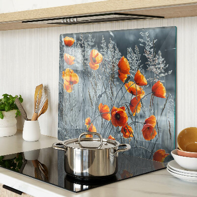 Tábua para corte Paisagem de papoulas em tons de cinza