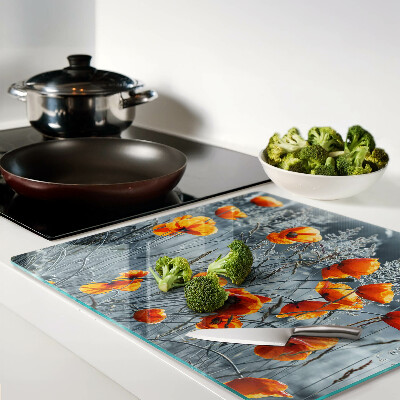 Tábua para corte Paisagem de papoulas em tons de cinza