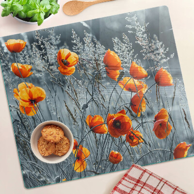Tábua para corte Paisagem de papoulas em tons de cinza