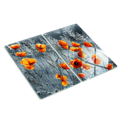 Tábua para corte Paisagem de papoulas em tons de cinza
