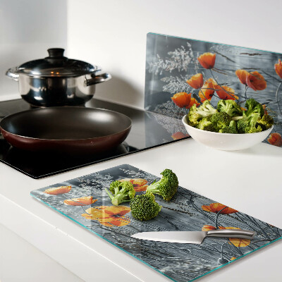 Tábua para corte Paisagem de papoulas em tons de cinza