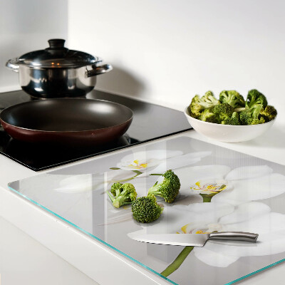 Tábua para cozinha Orquídeas em fundo espelhado