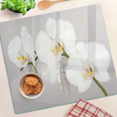 Tábua para cozinha Orquídeas em fundo espelhado