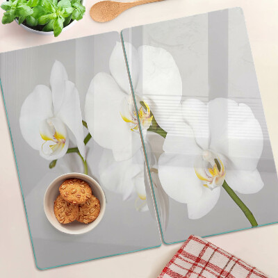Tábua para cozinha Orquídeas em fundo espelhado