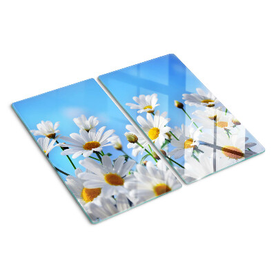 Tábua para corte Flores de margarida em um fundo azul