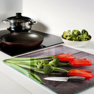 Tábua para cozinha Tulipas em um fundo de madeira