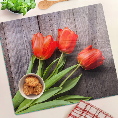 Tábua para cozinha Tulipas em um fundo de madeira